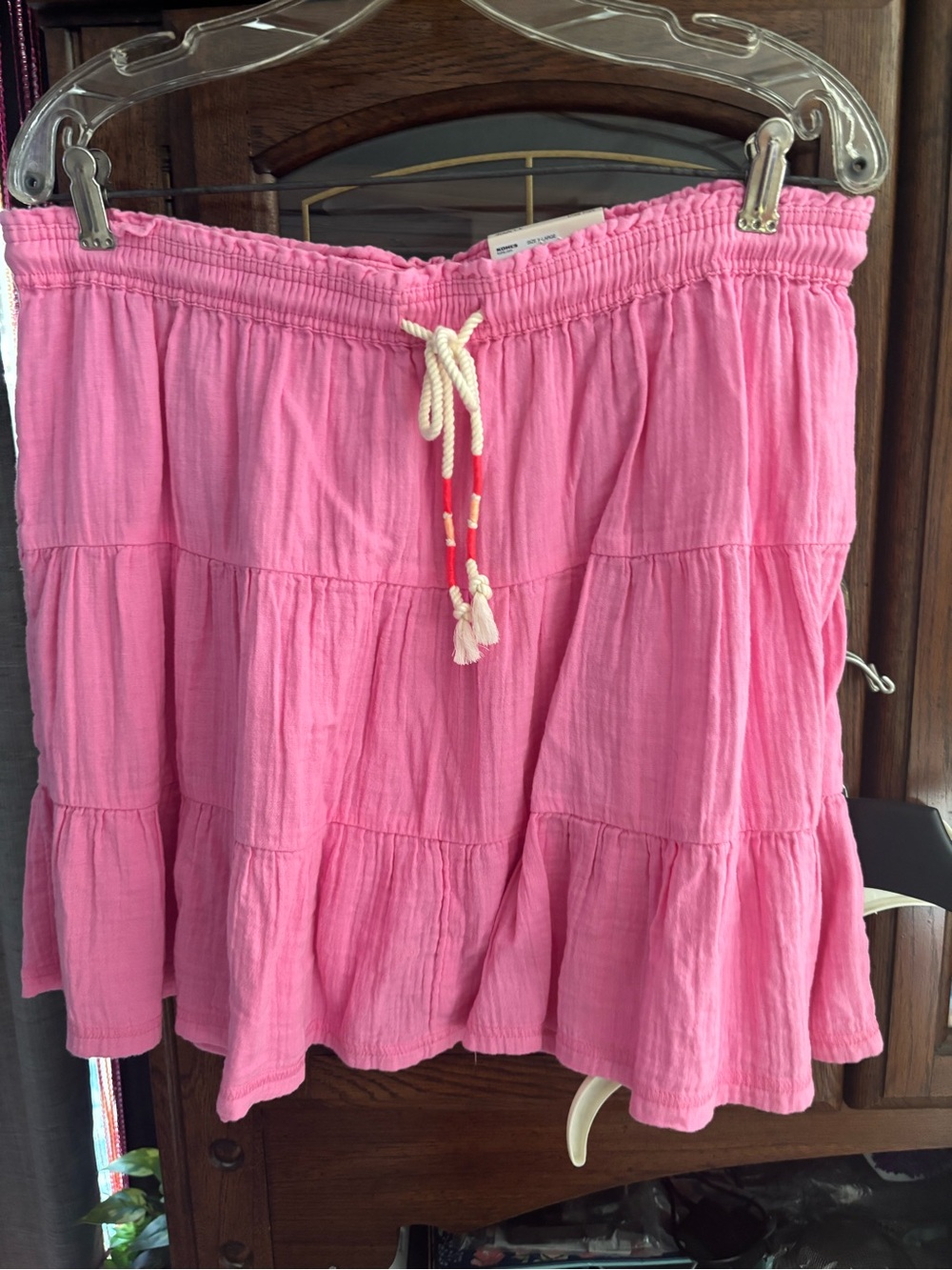 SO Pink Tiered Skater Skirt with Drawstring